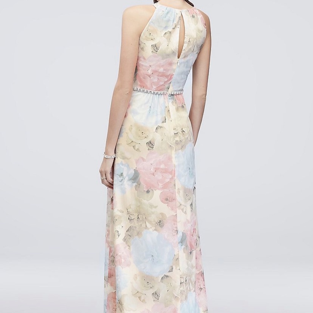 Floral-Printed Chiffon Sheath with Beaded Waist - Picture 2 of 8